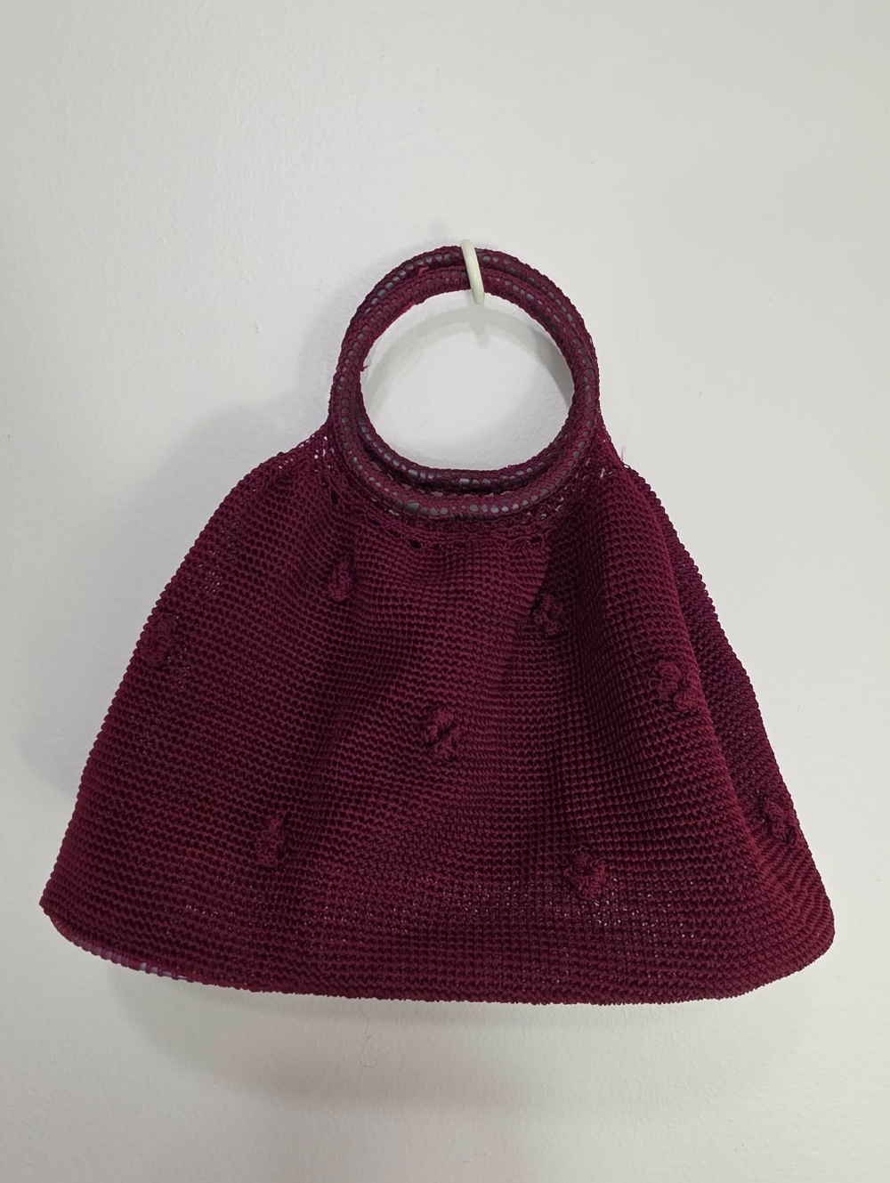 Mini Crochet Ring-Handle Bag in Burgundy
